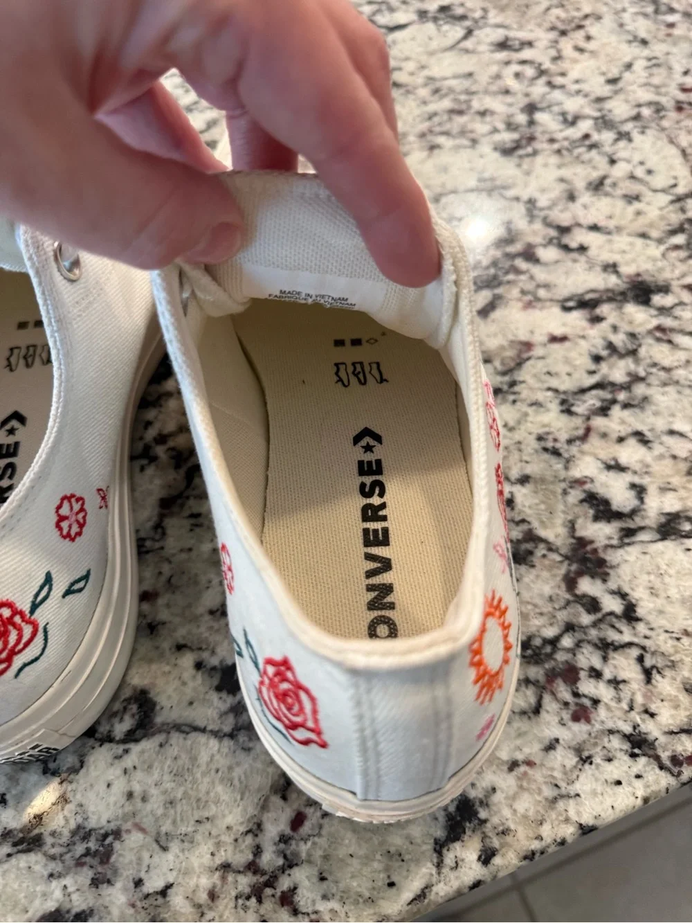 White Floral Embroidered Low-Top Platform Converse - Picture 6 of 9